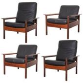 Livingroom Set of Otto Hans Olsen for Gervan Lounge Chairs Black Leather, 1950s