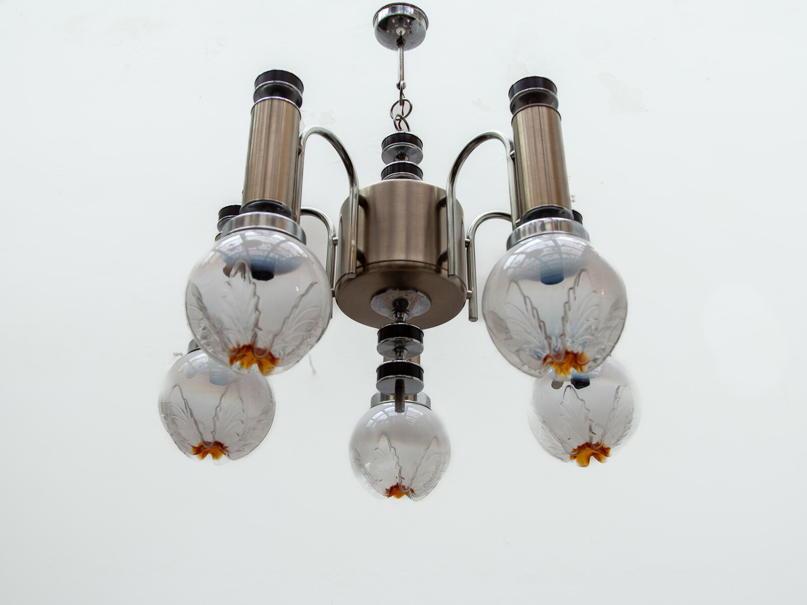 AV Mazzega Chrome and Glass Chandelier, 1970