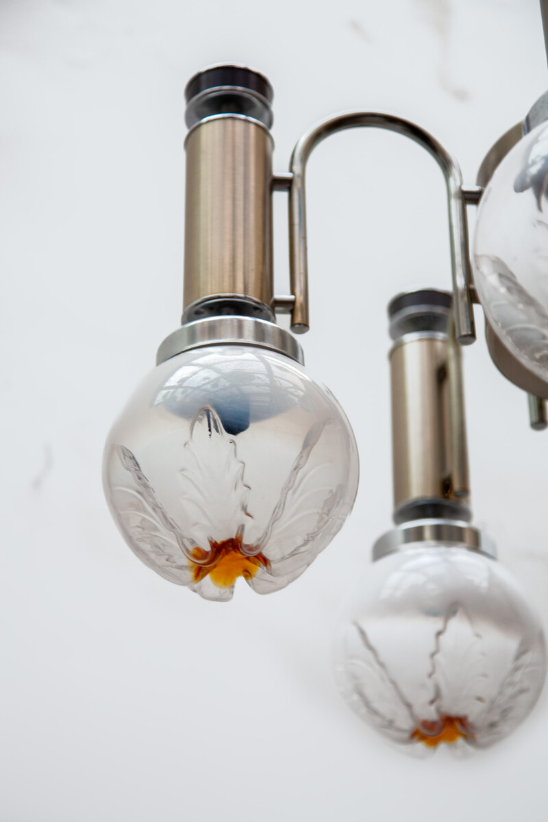 AV Mazzega Chrome and Glass Chandelier, 1970