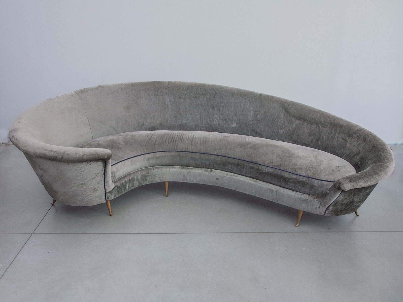 Curved Shaped Grey Velvet Sofa, Italy