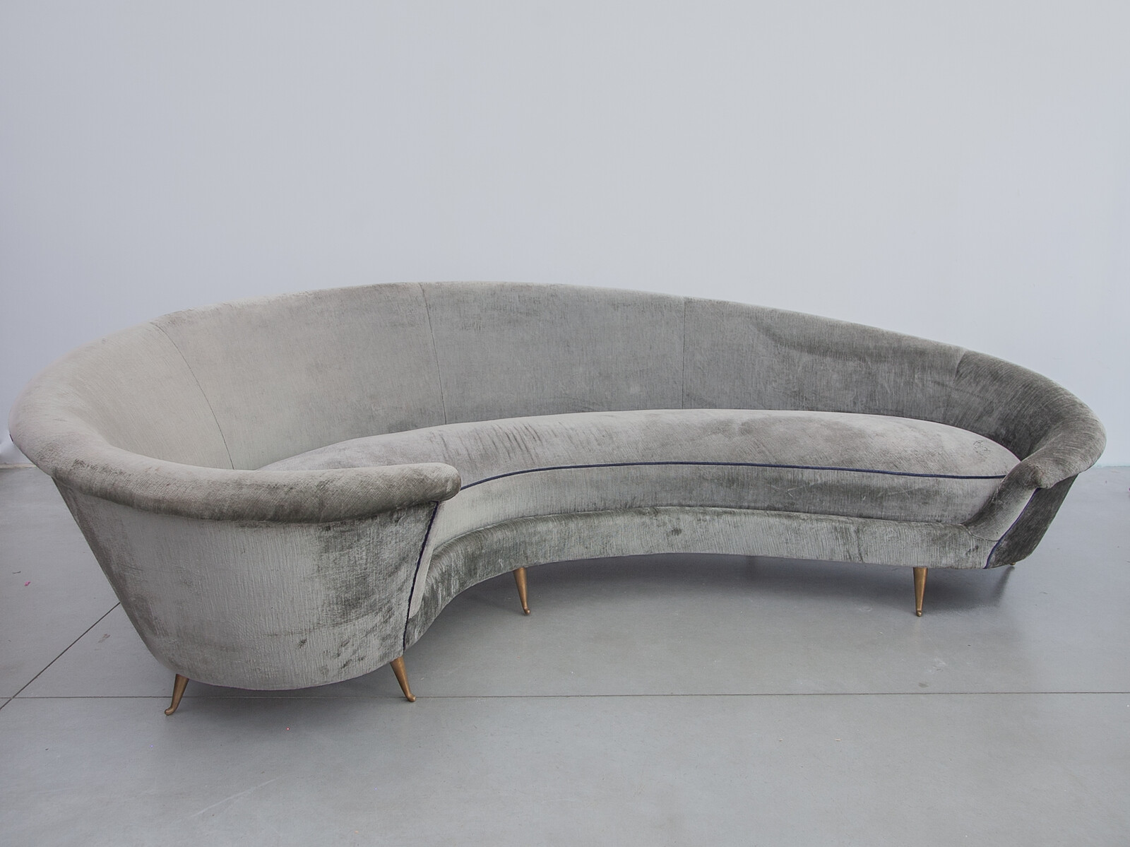 Curved Shaped Grey Velvet Sofa, Italy