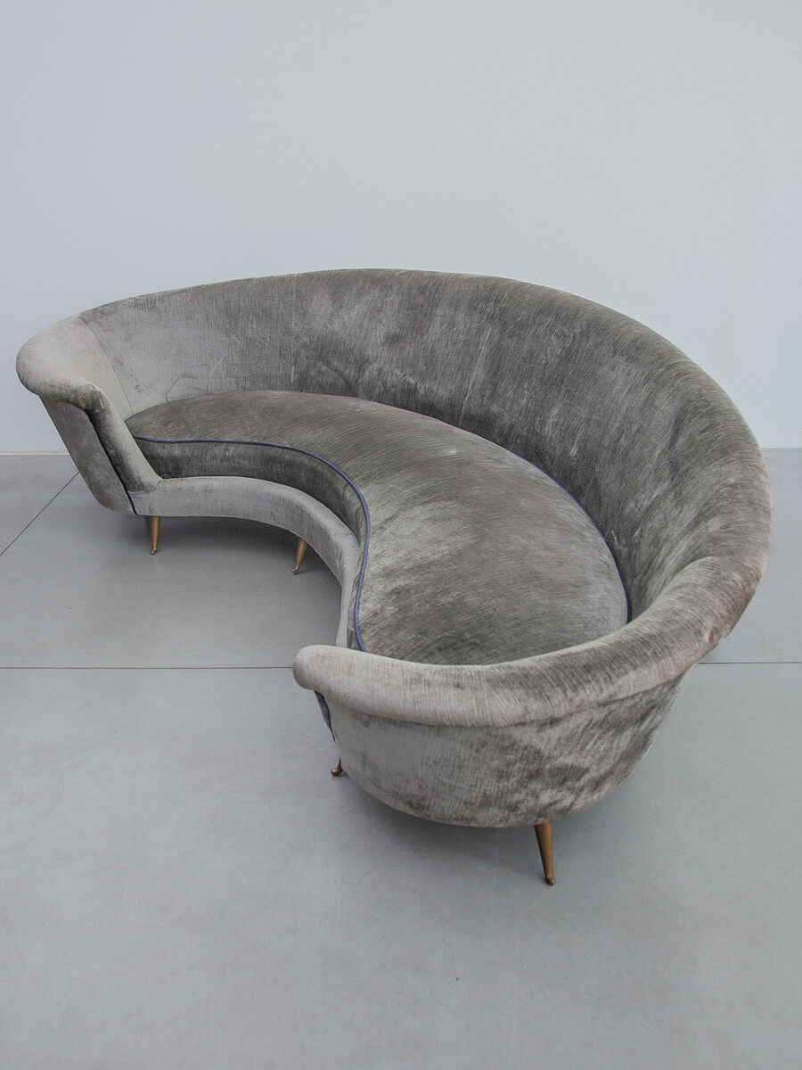 Curved Shaped Grey Velvet Sofa, Italy