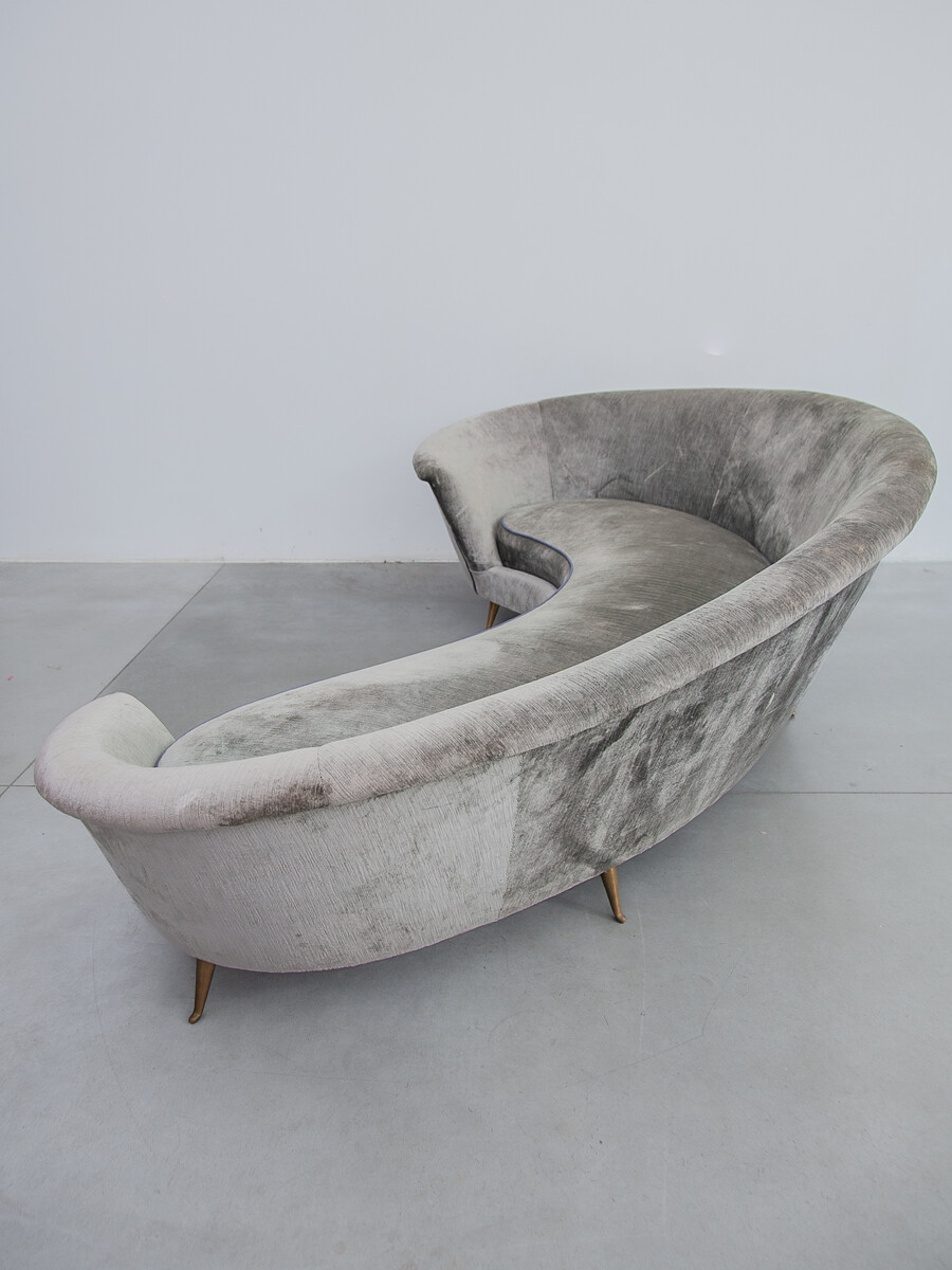 Curved Shaped Grey Velvet Sofa, Italy