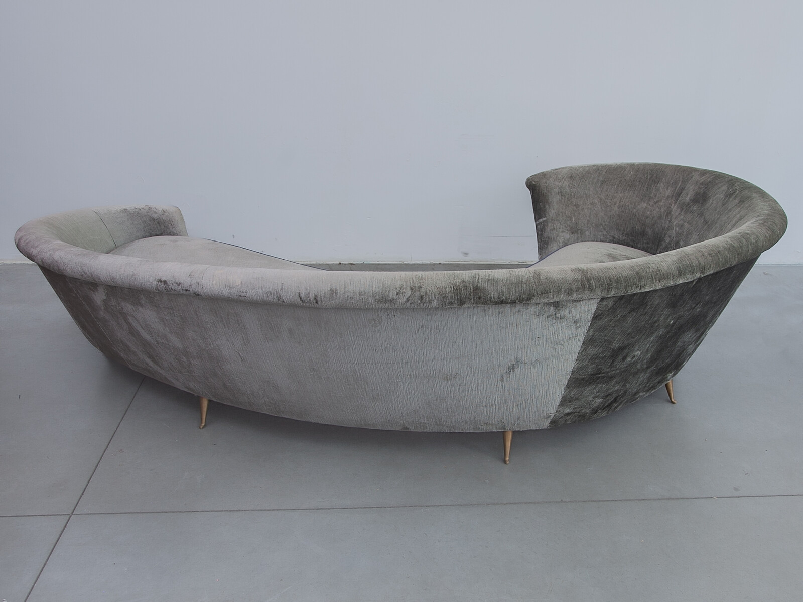 Curved Shaped Grey Velvet Sofa, Italy