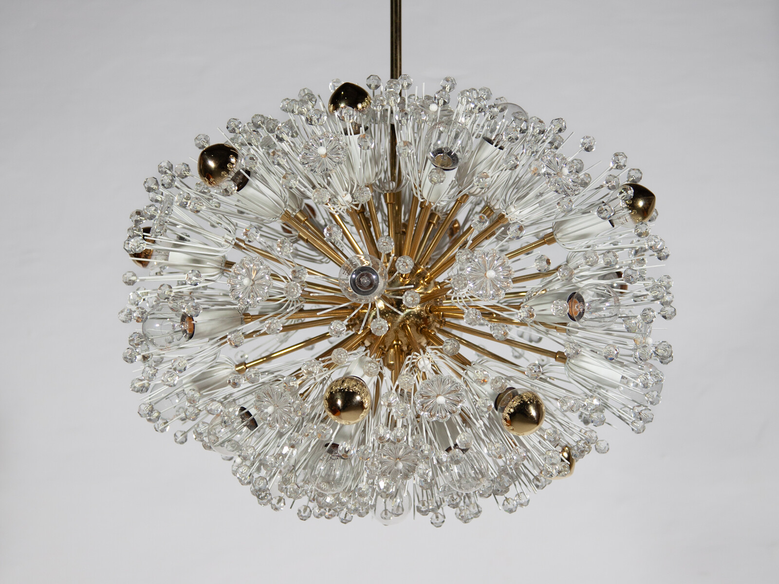 Eclipse Emile Stejnar Blowball Brass a Crystal Chandelier, Rupert Nikoll, 1950s