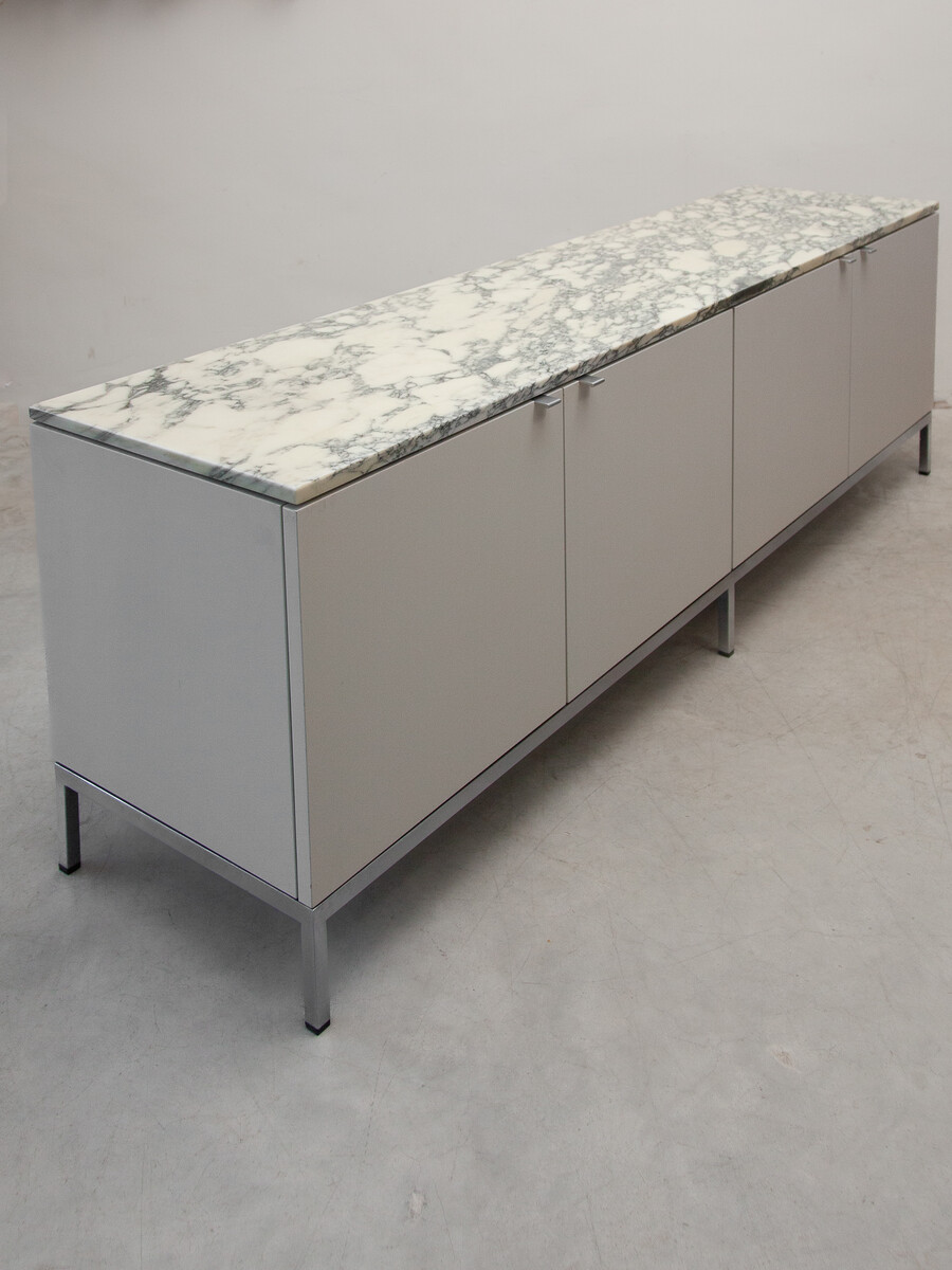 Large White Marble Top Knoll Four Doors Sideboard designed by Florence Knoll, 1961