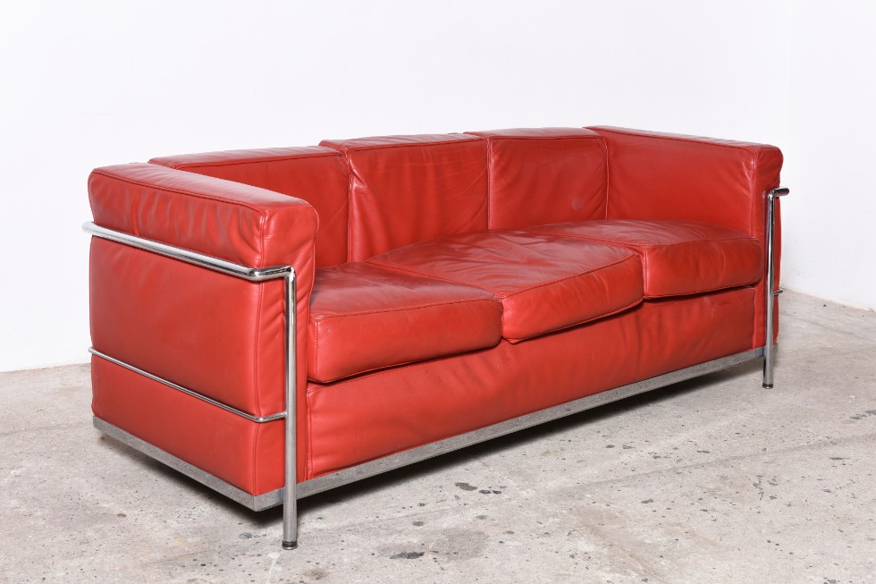 Le Corbusier, LC2 Sofa Red Leather by Cassina