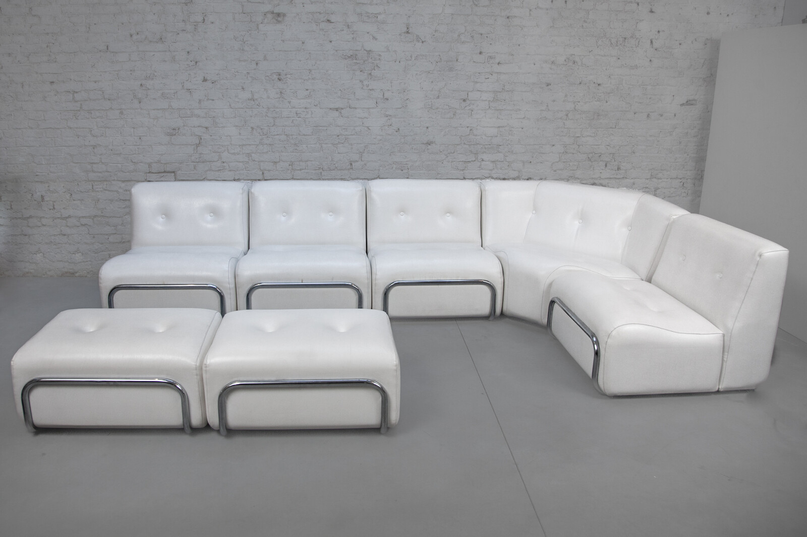 Modular 8 piece Living-roomset with Lounge Chairs and Footstools by Adriano Piazzesi
