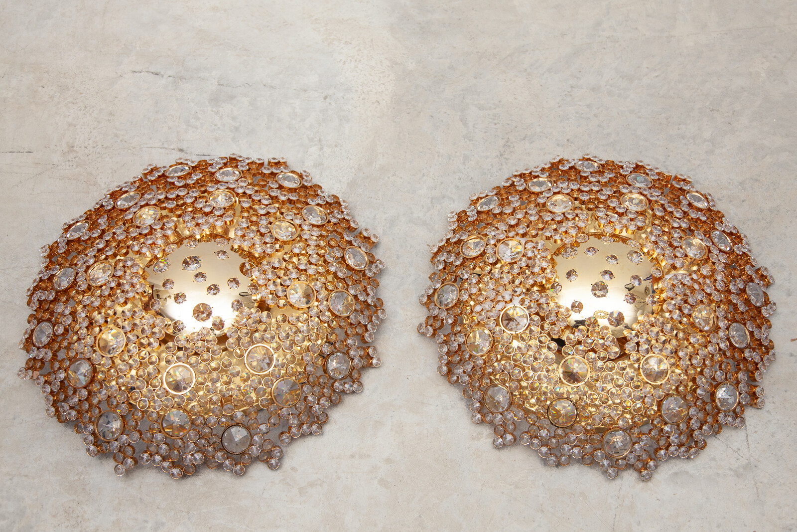 Palwa Jewel-Like Faceted Crystals Ceiling Light, Wall light, Set of Two, Germany