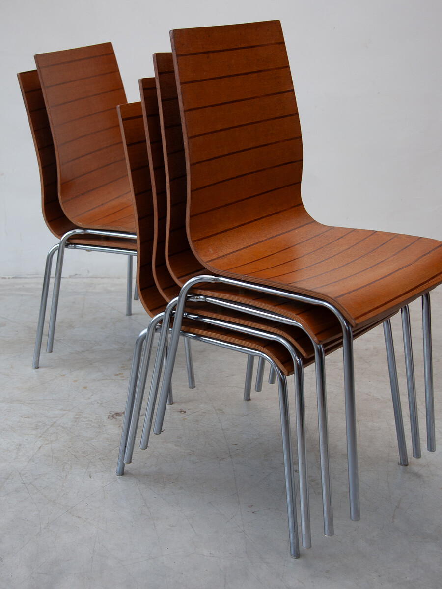 Set of  12 Plywood Stacking Chairs, 1970s