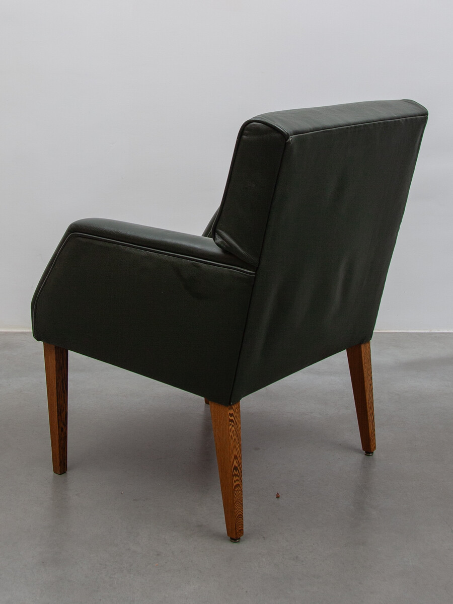 set of Four lounge Chairs made in Denmark, Wenge Olive green Leather