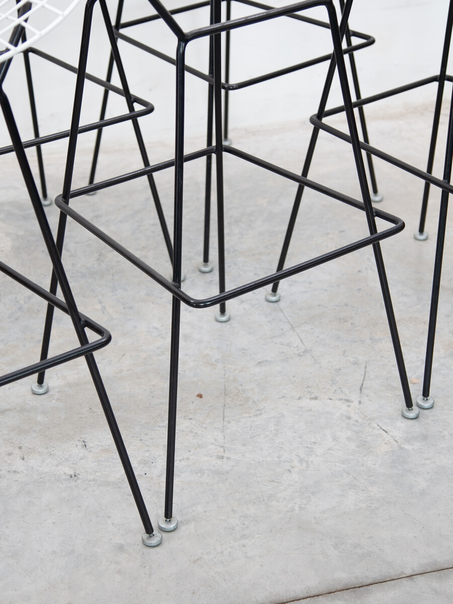 Set of six Harry bertoia Foot Stools Black and White Coated for Knoll