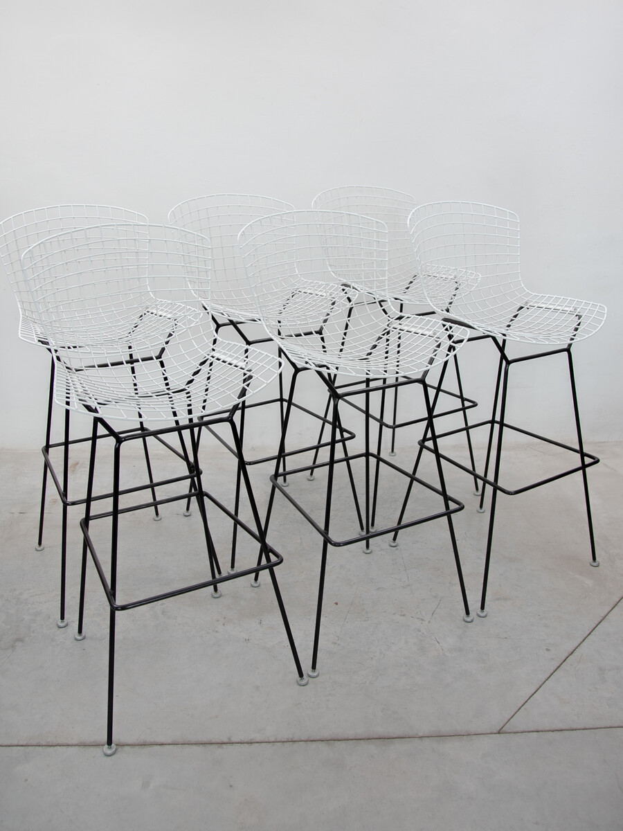Set of six Harry bertoia Foot Stools Black and White Coated for Knoll