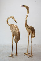 Set of Two Brass Flamingo Statues Hollywood Regency 